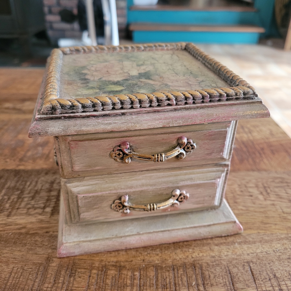 Vintage Wooden Jewelry Box with Floral Design